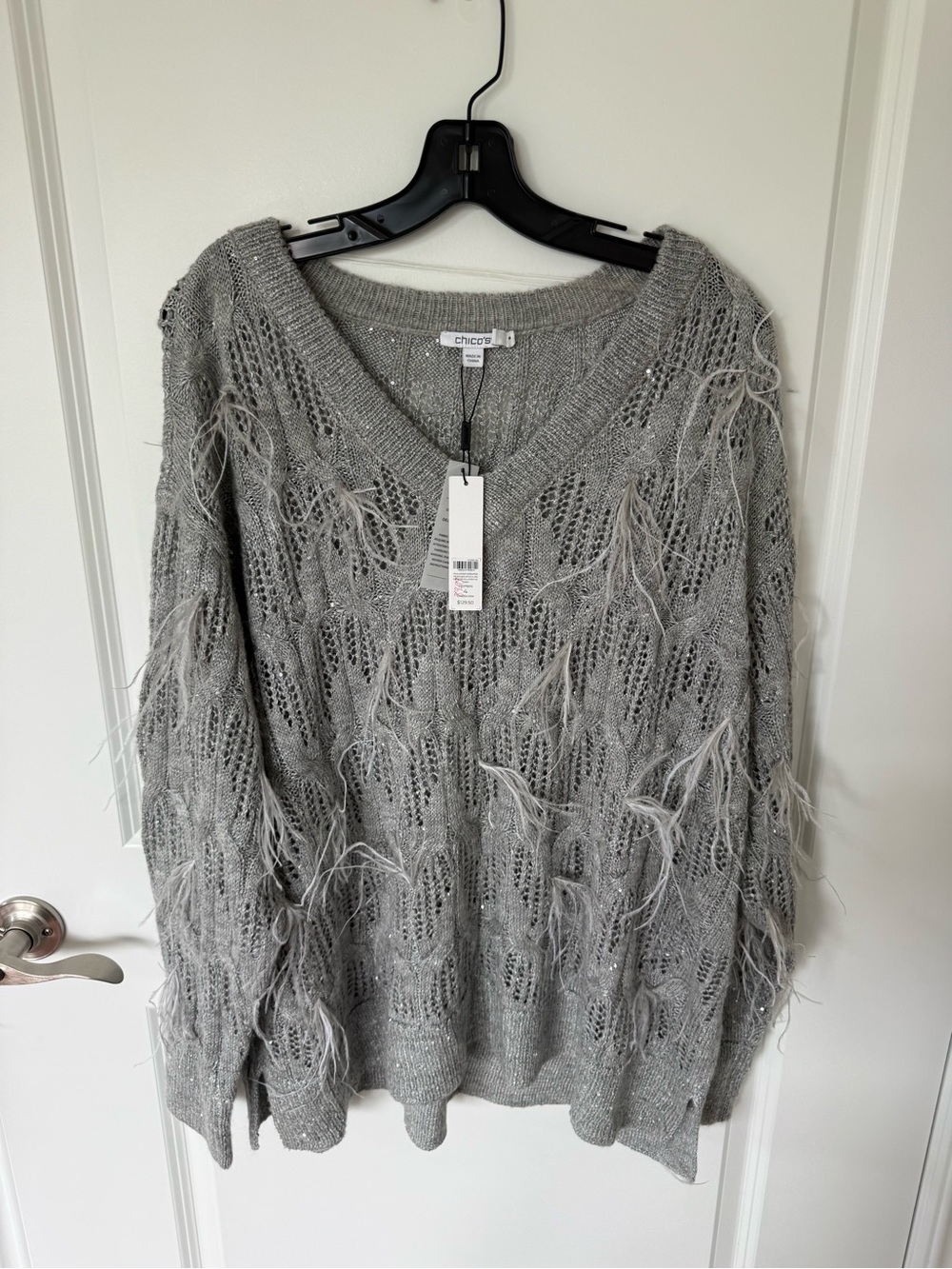 Chicos Feather Stitch Pullover Sweater NWT